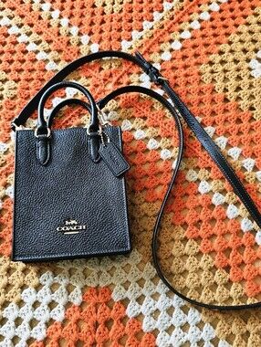 Coach Mini North/South Tote Black Pebble Leather Crossbody Bag Authentic EUC